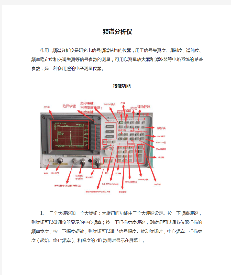 频谱分析仪各功能键介绍