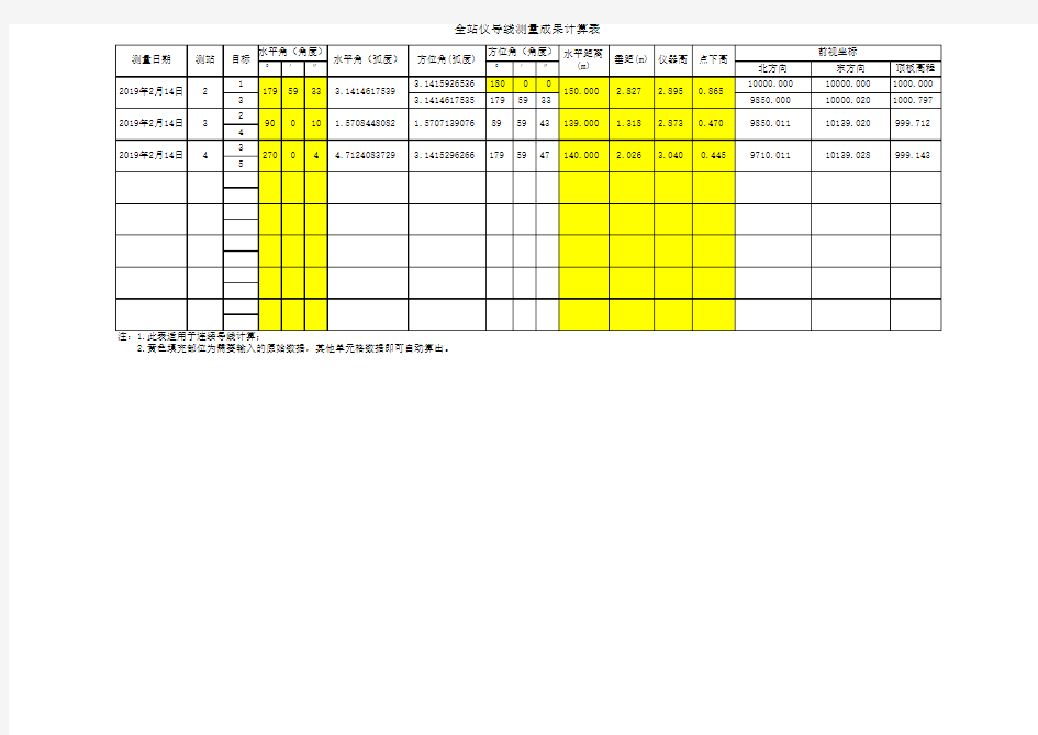 全站仪测量成果自动计算表