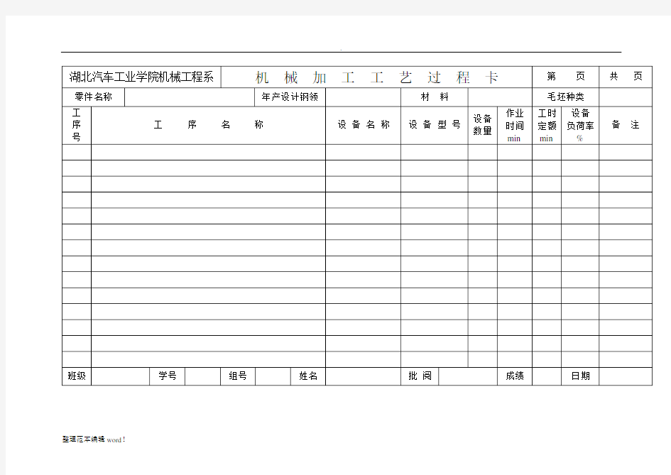 机械加工工艺过程卡及工序卡