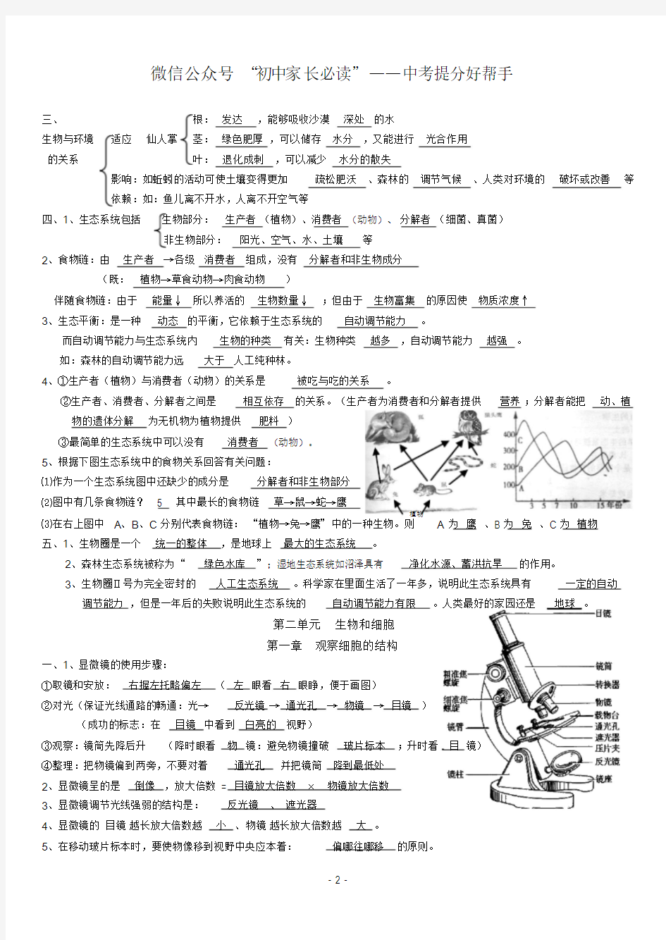 人教版七年级【生物】上册知识点归纳