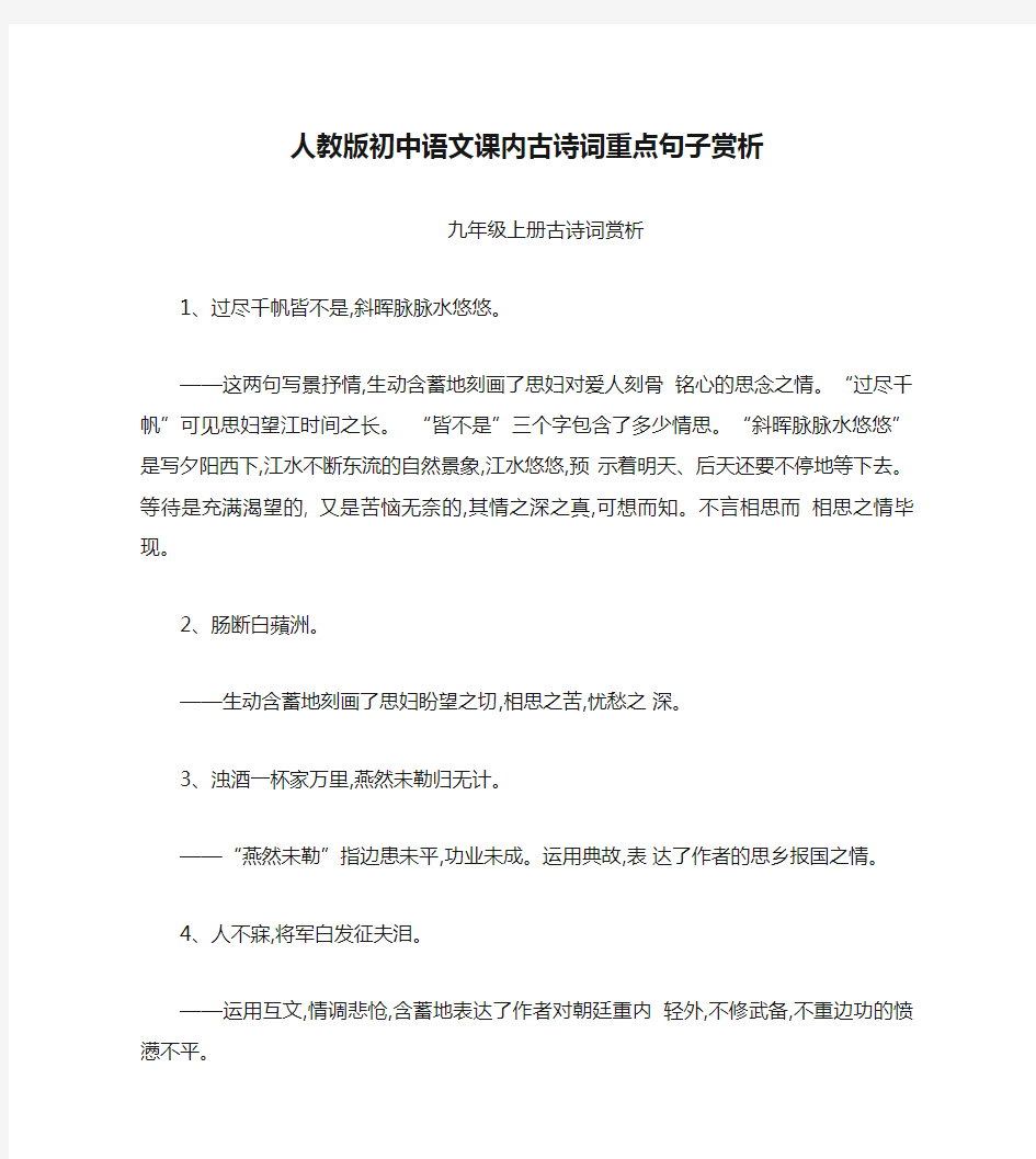 人教版初中语文课内古诗词重点句子赏析杜