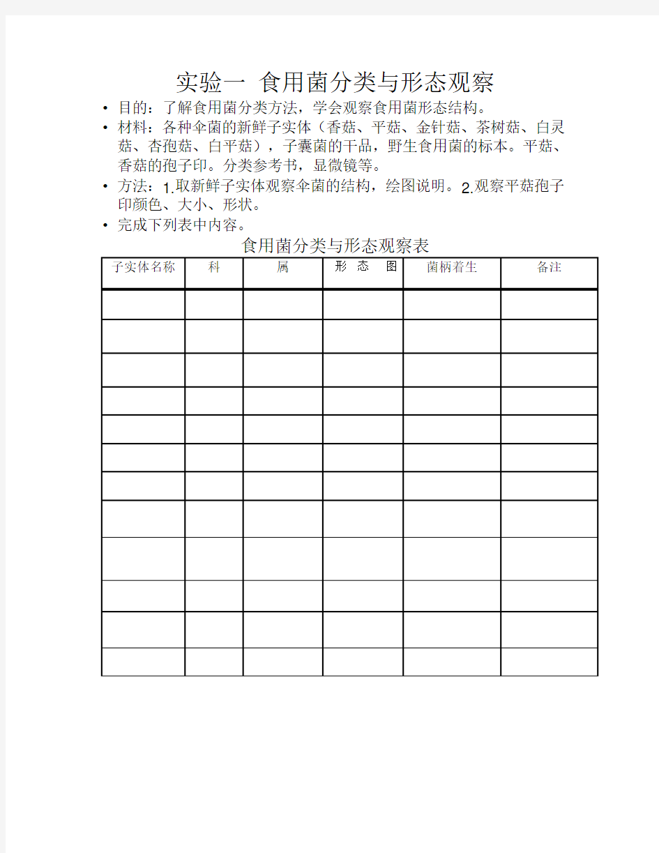 食用菌栽培学实验指导大纲(上实验课用)