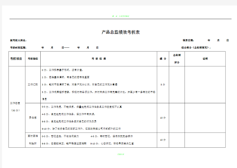 产品总监绩效考核表