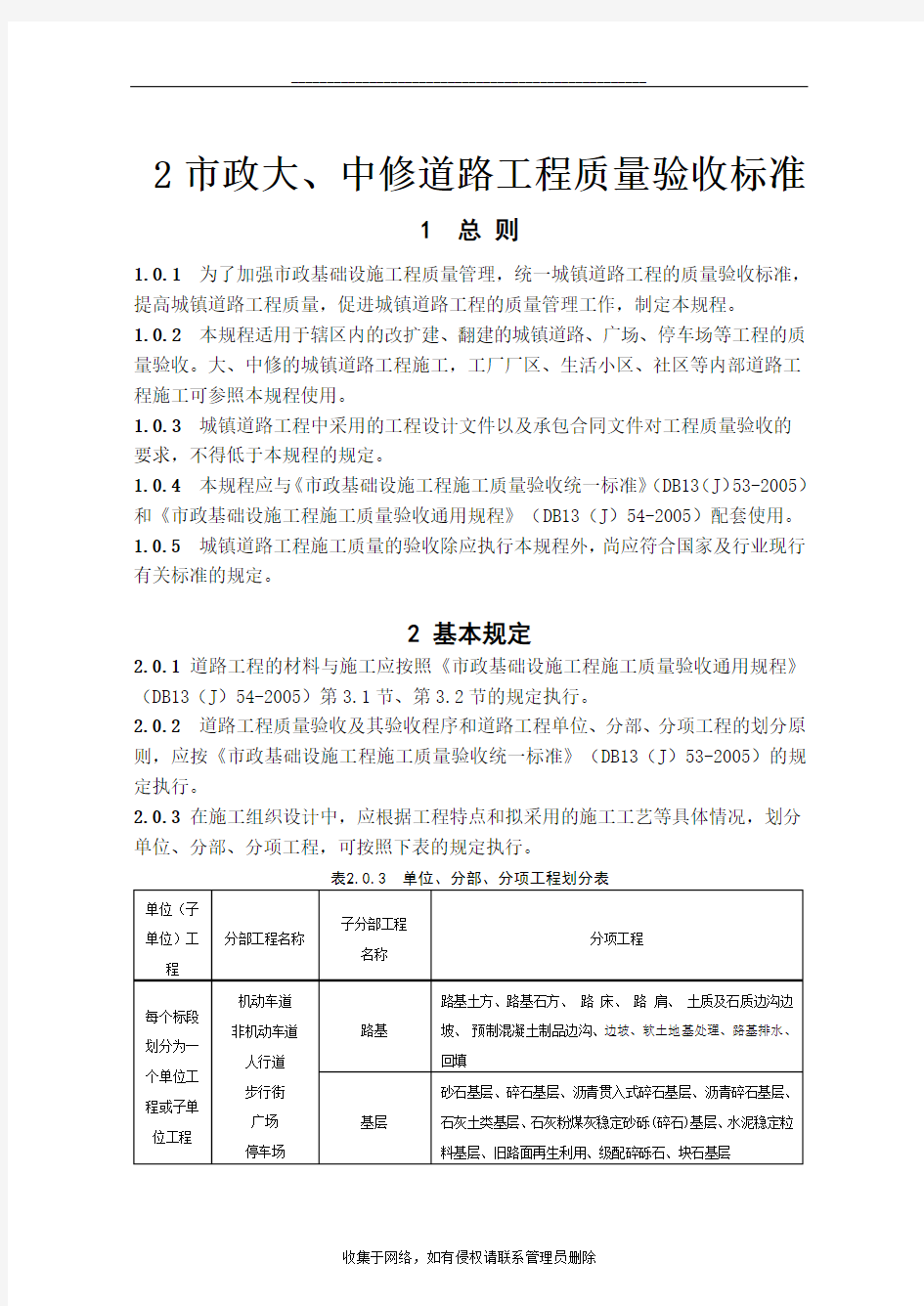 最新市政道路工程施工质量验收规程(db13(j)55-)