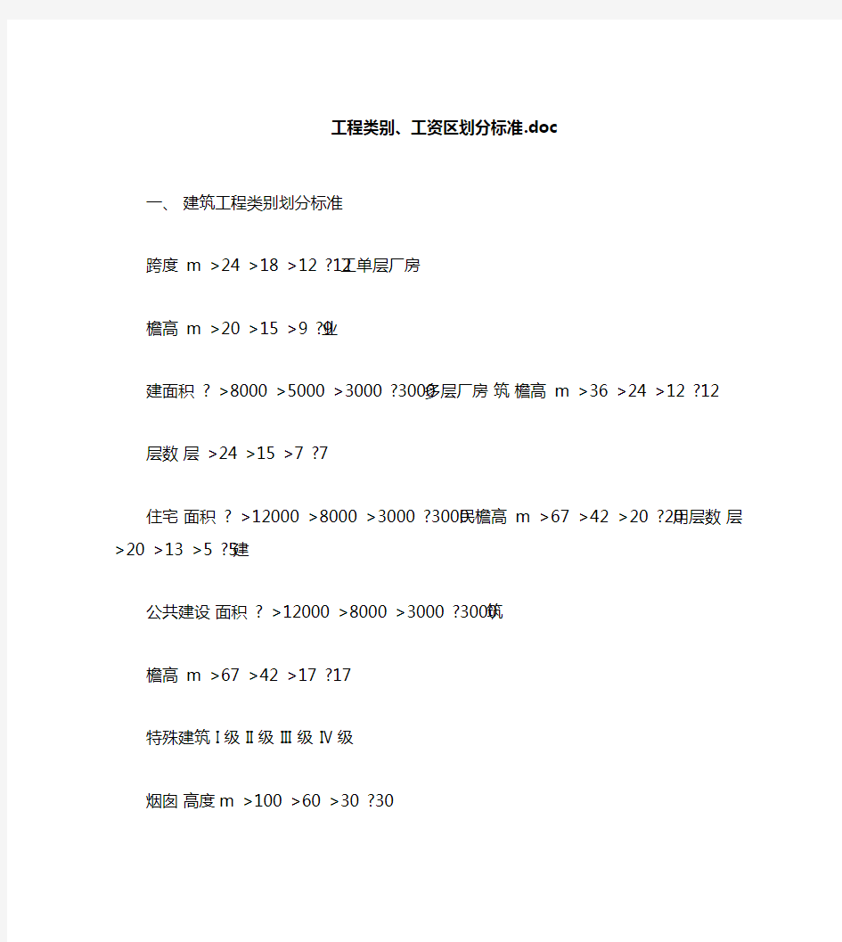 工程类别、工资区划分标准