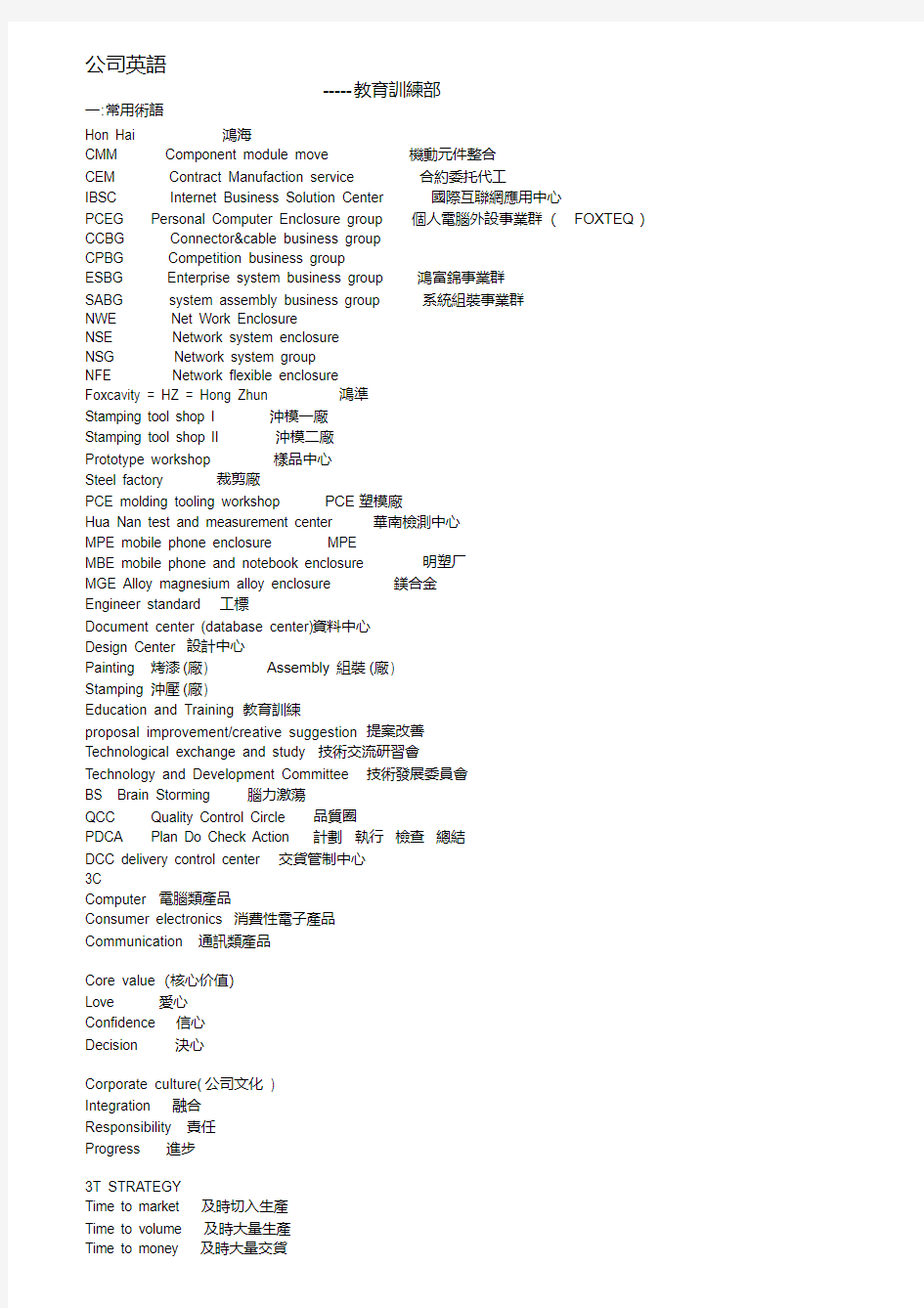 富士康基础培训英语大全-箐干班