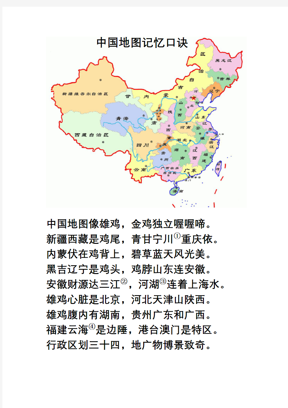 中国地图记忆口诀教学提纲