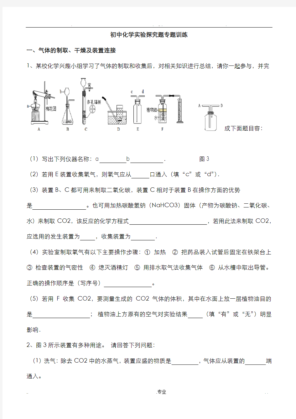 初中化学实验探究题专题训练