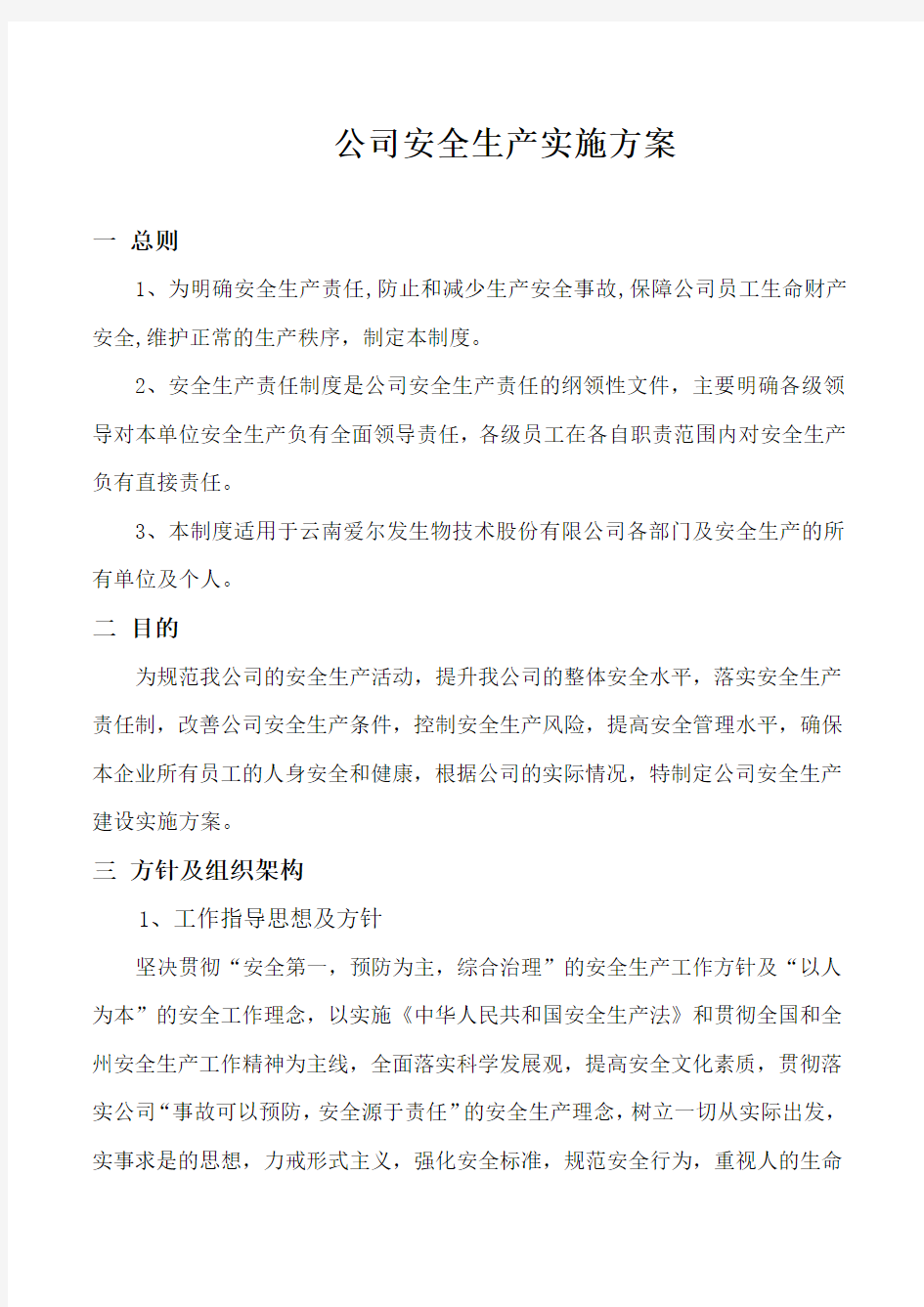 完美的公司安全生产实施方案