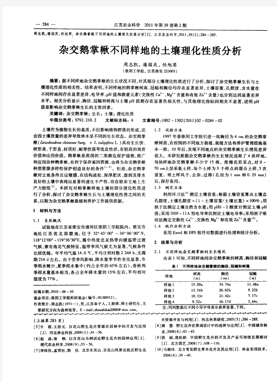 杂交鹅掌楸不同样地的土壤理化性质分析