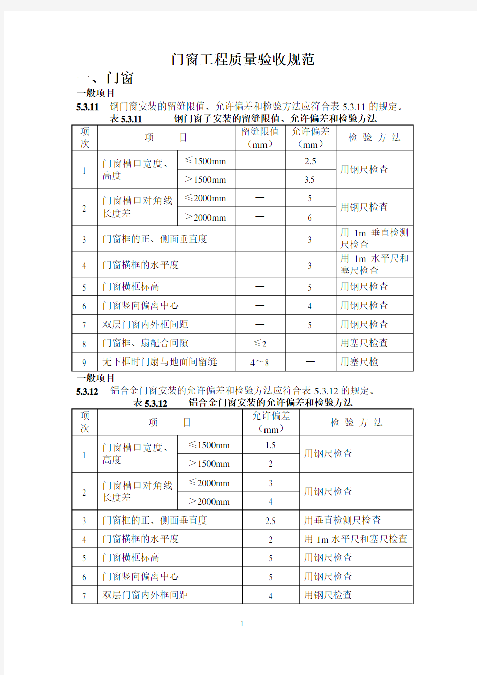 门窗工程质量验收规范