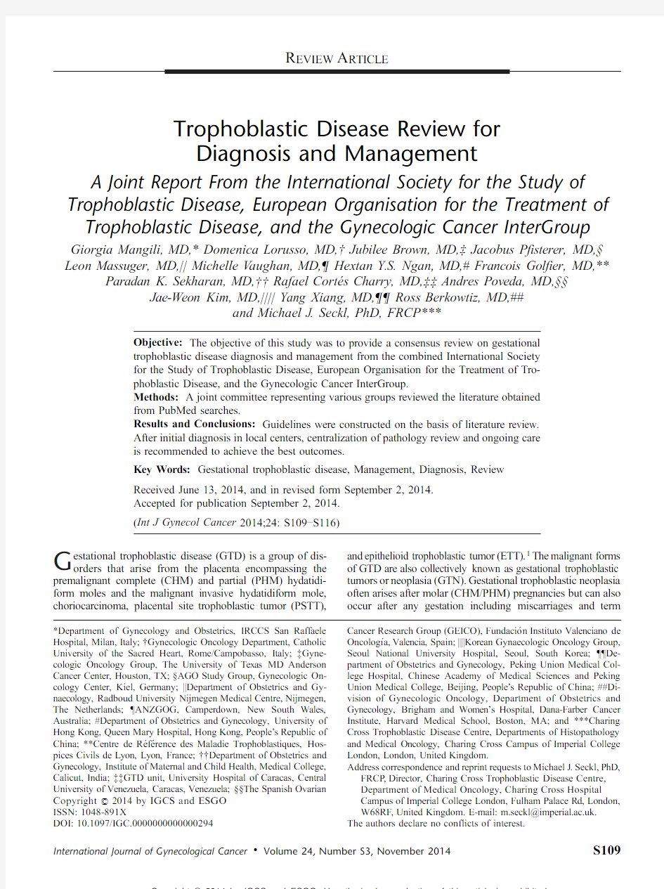 Trophoblastic disease review for diagnosis and management