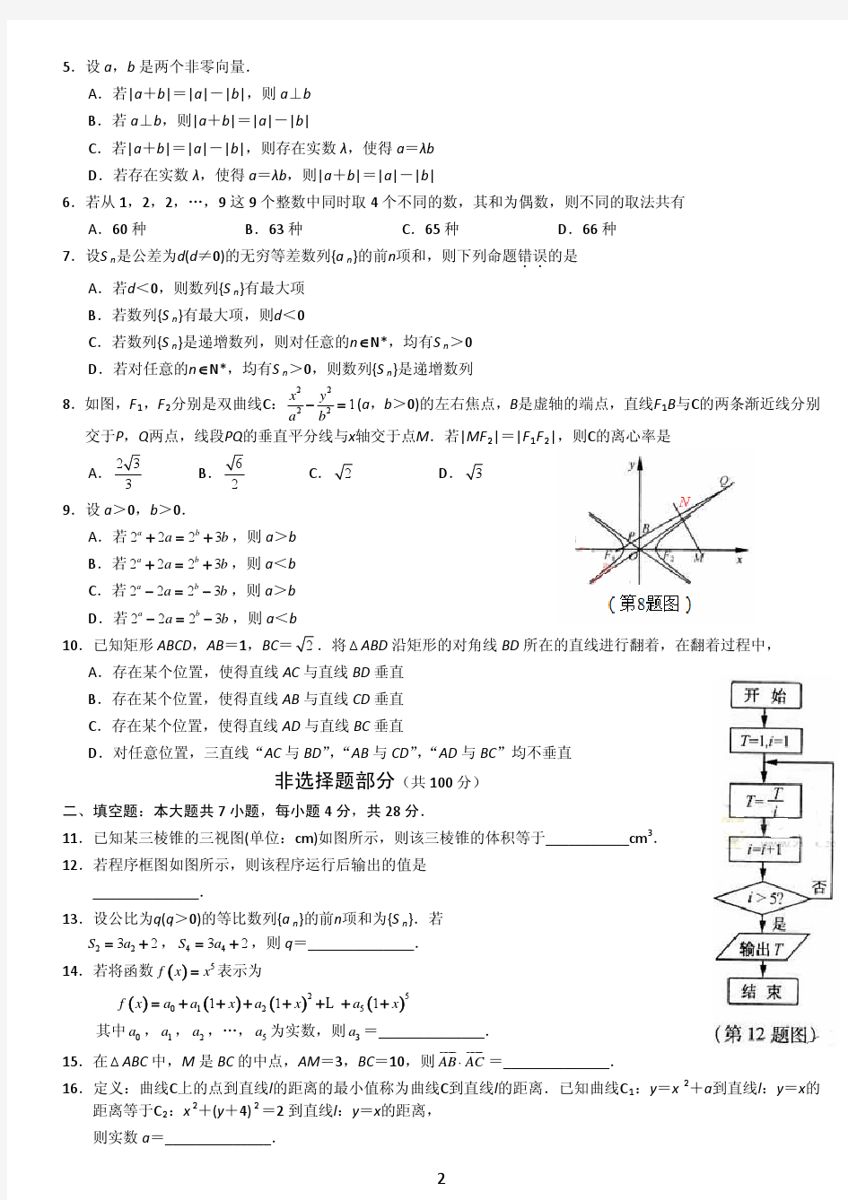 ◆2012年全国高考理科数学试题及答案-浙江卷