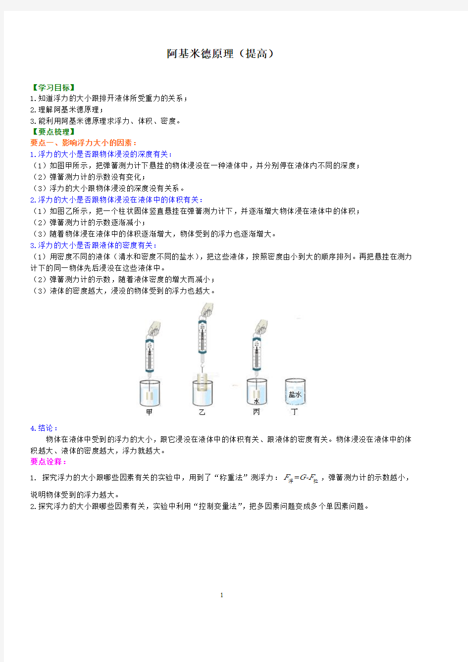 阿基米德原理(提高)知识讲解