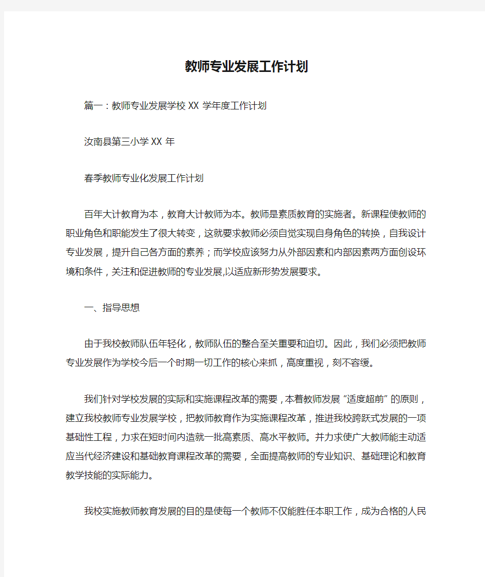 教师专业发展工作计划