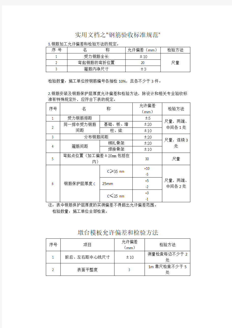 实用文档之钢筋验收标准规范