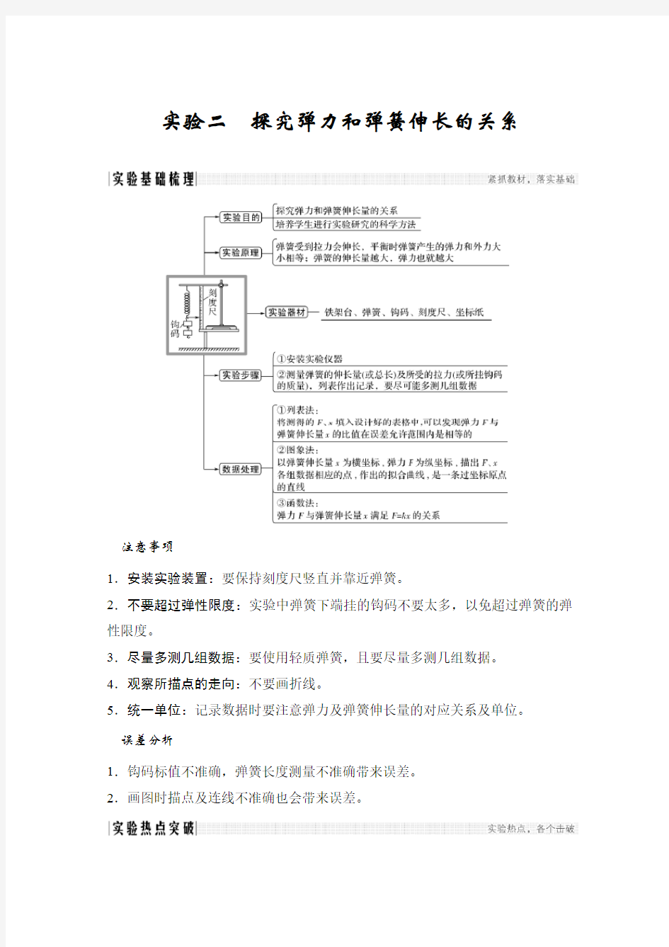 实验二探究弹力和弹簧伸长的关系