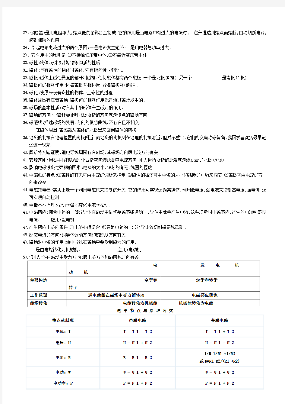 【精品】人教版初中物理电学知识点总结