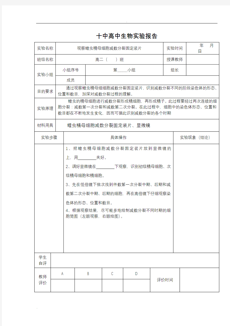 高中生物实验报告-高二