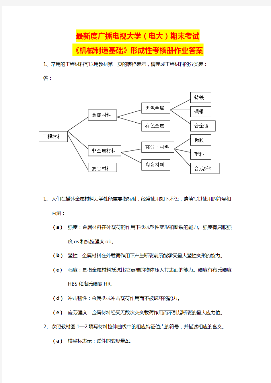 国家开发大学电大《机械制造基础》形成性考核册作业答案