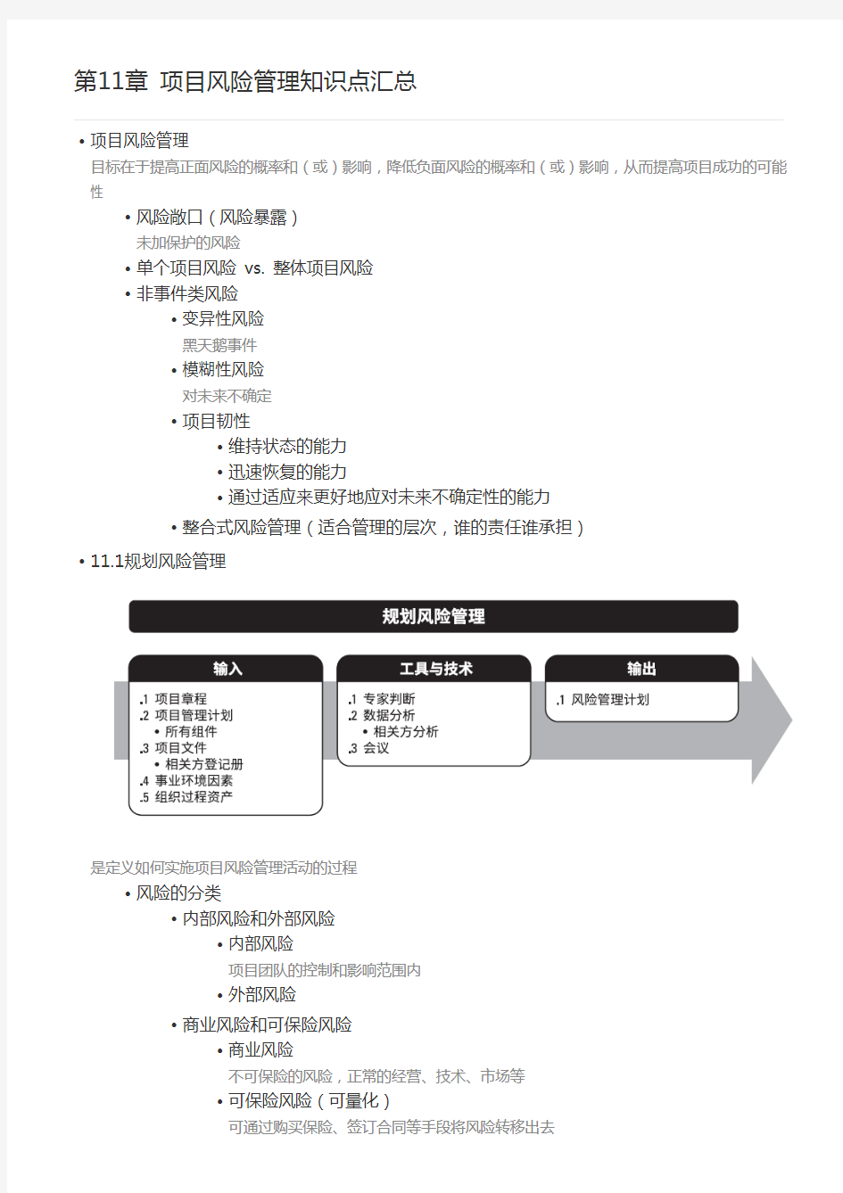 第11章 项目风险管理知识点汇总