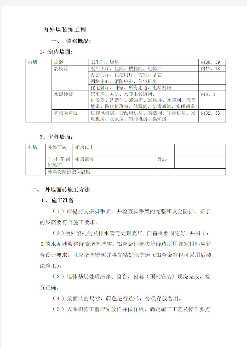 内外墙装饰工程施工方案