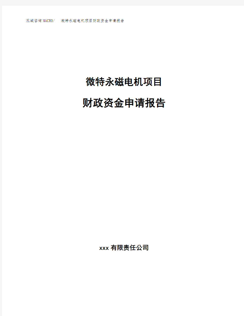 微特永磁电机项目财政资金申请报告