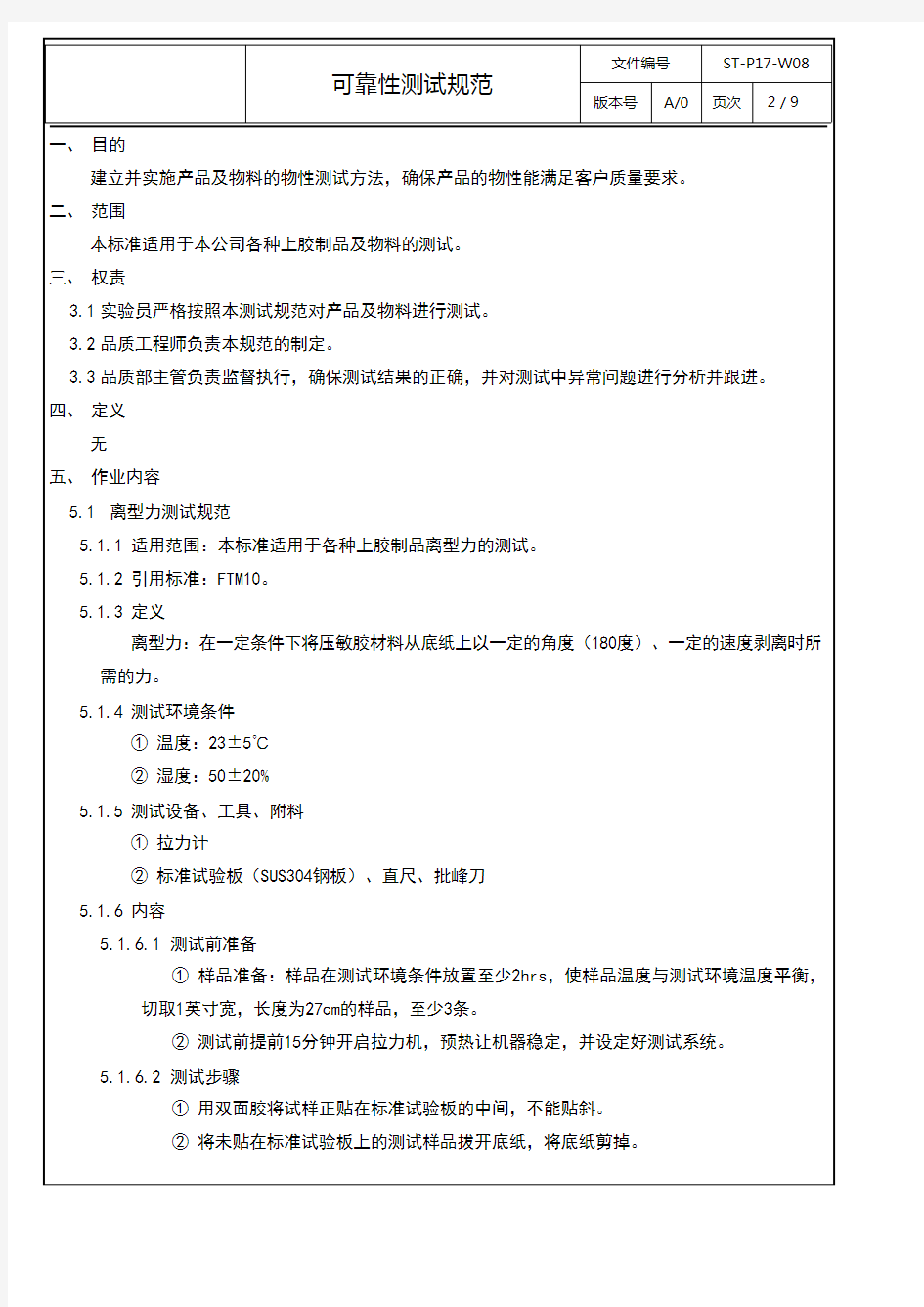 ST-P17-W08 可靠性测试规范