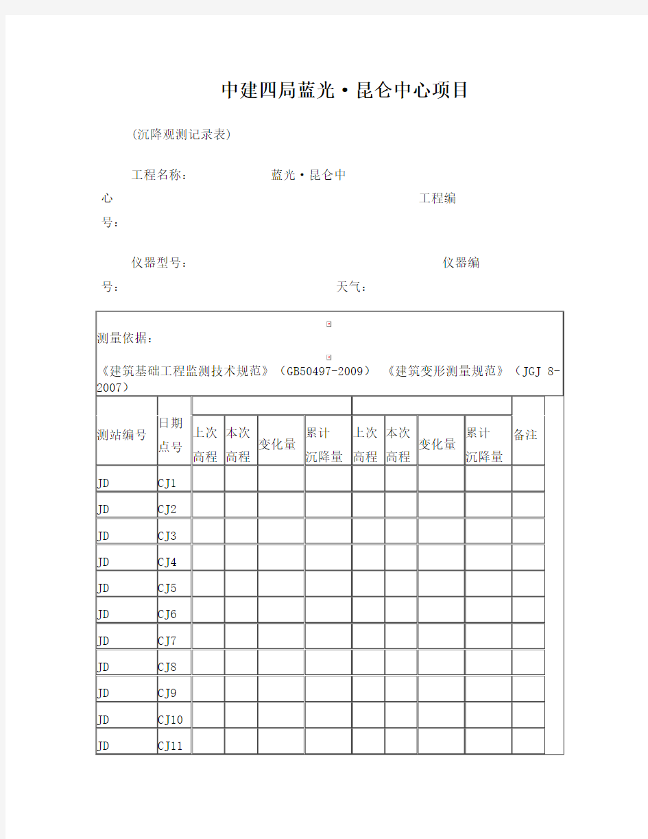 基坑位移、沉降观测记录表