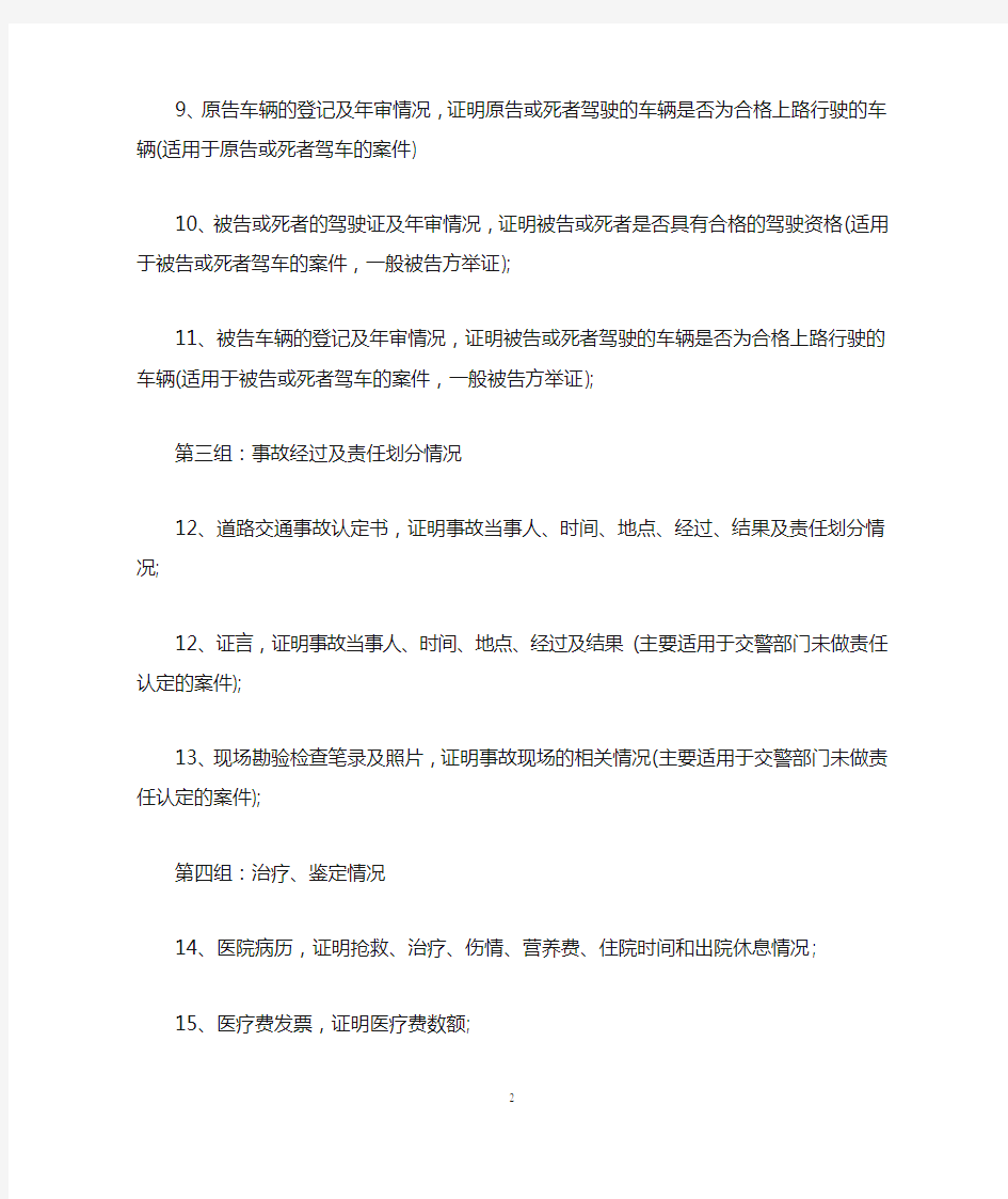 交通事故案件证据清单