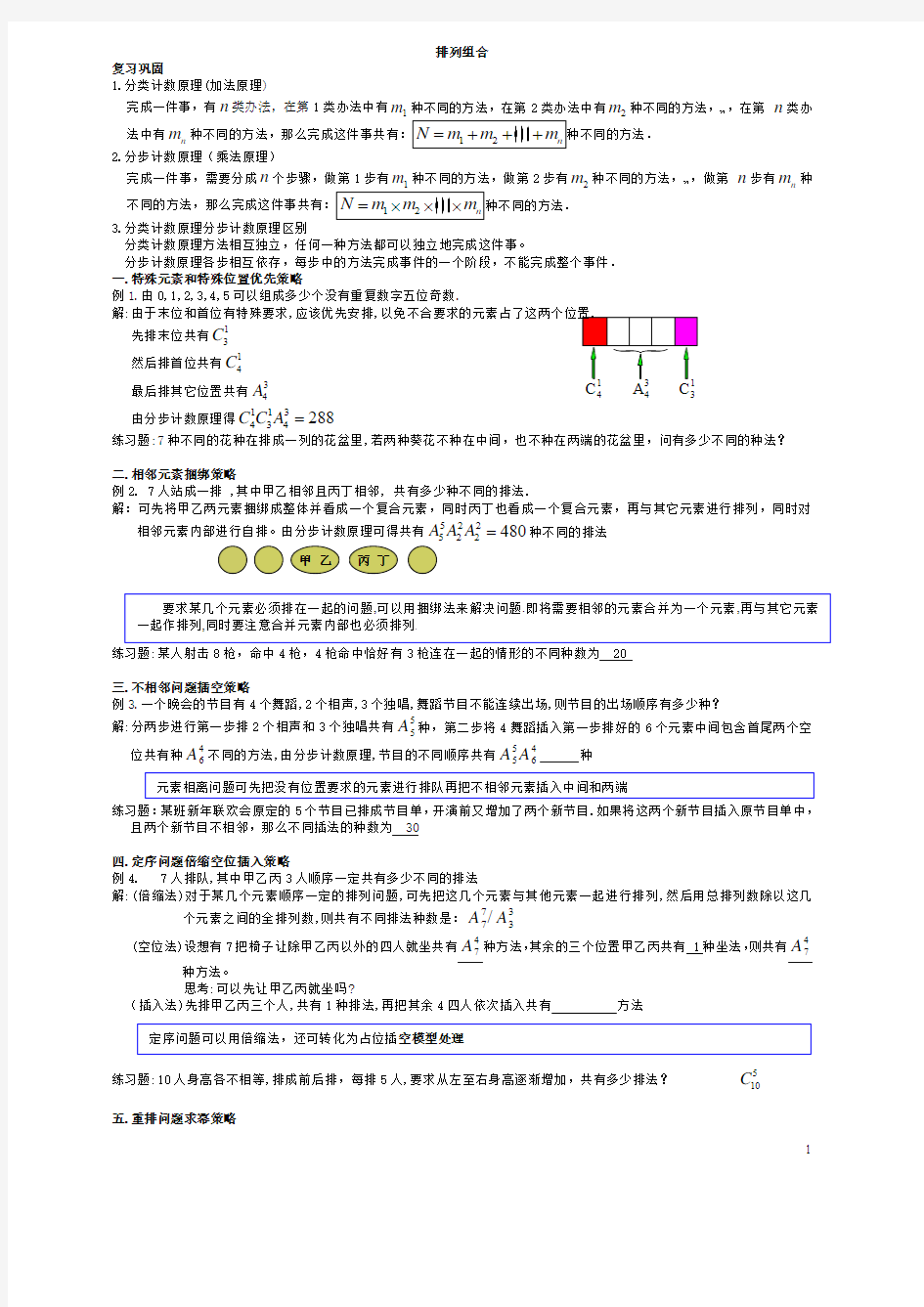 高中数学排列组合知识点与典型例题总结二十一类题型