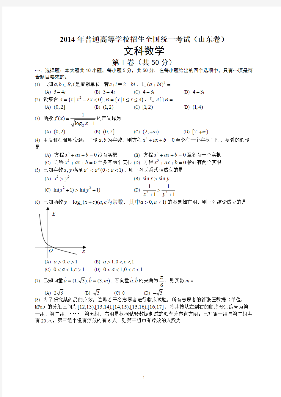 Do_2014年山东高考文科数学试题含答案(Word版)