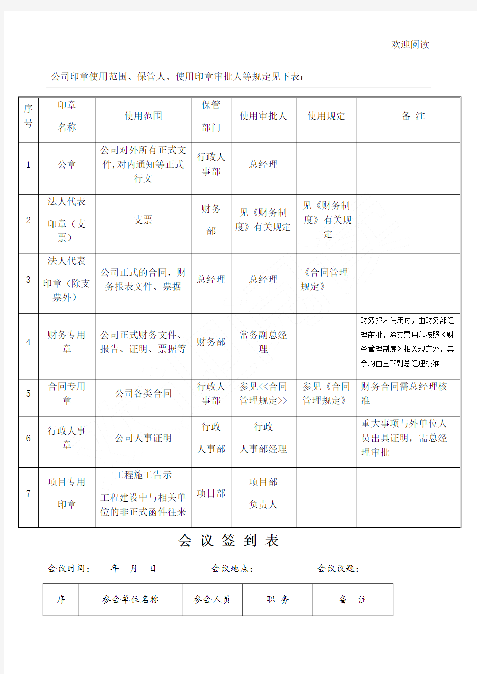 建筑公司常用表格