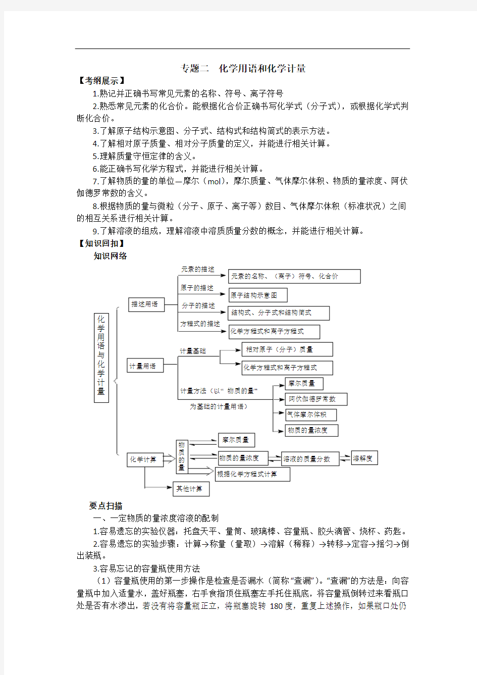 高三化学二轮复习学案：专题2 化学用语和化学计量