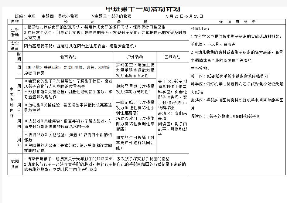 第十一周计划