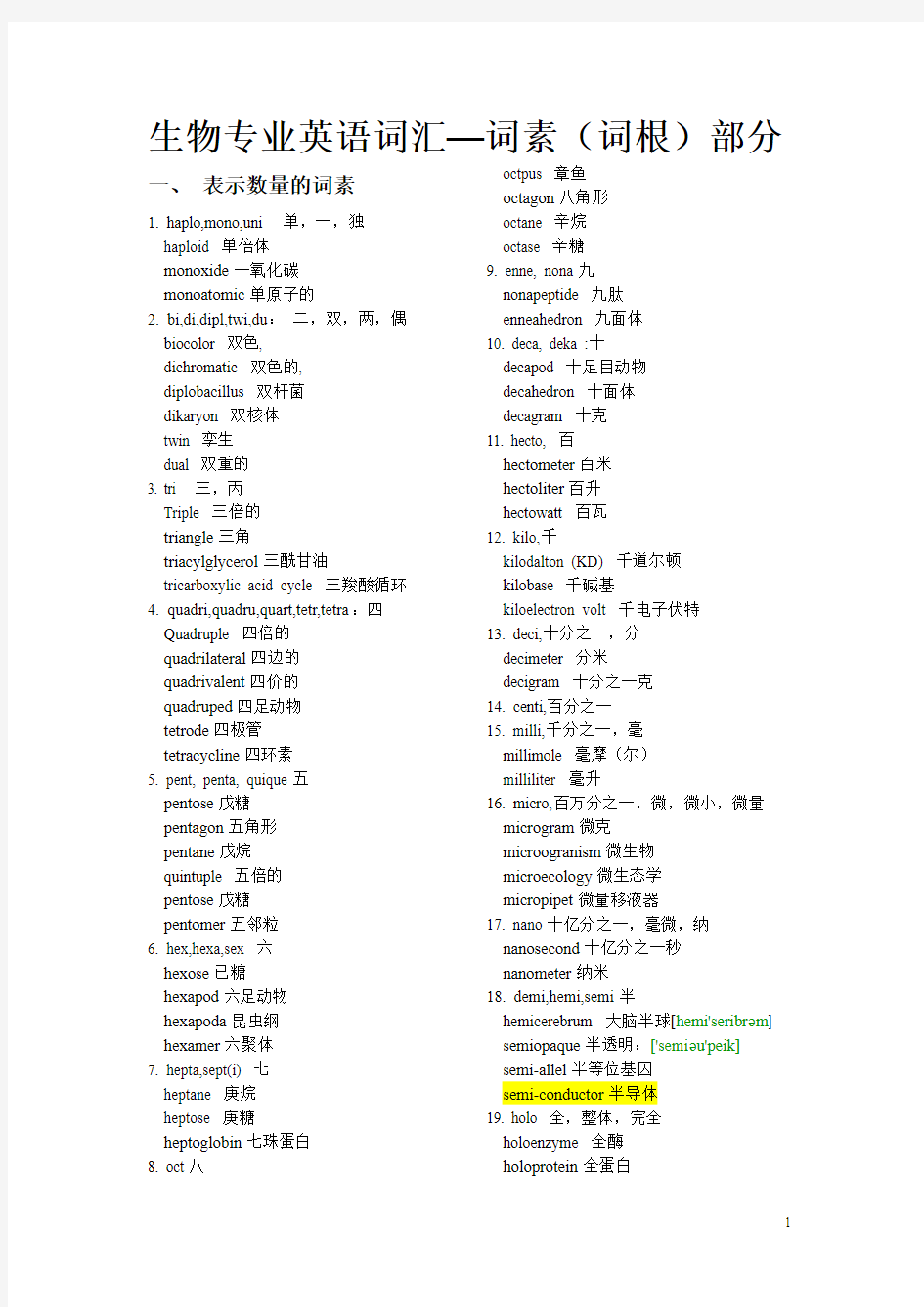 生物专业英语词汇必备资料