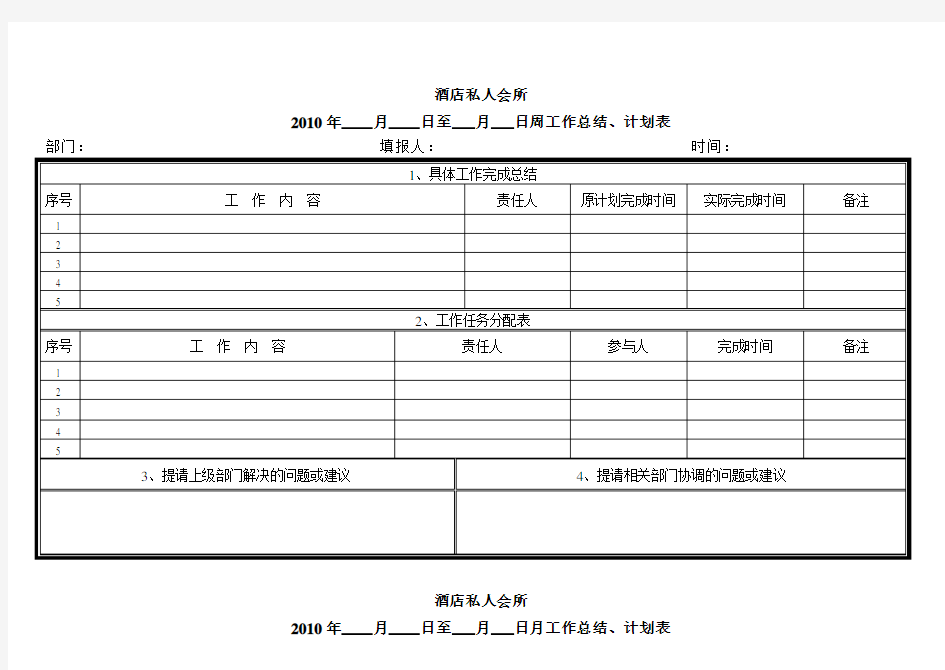 私人会所工作总结、计划