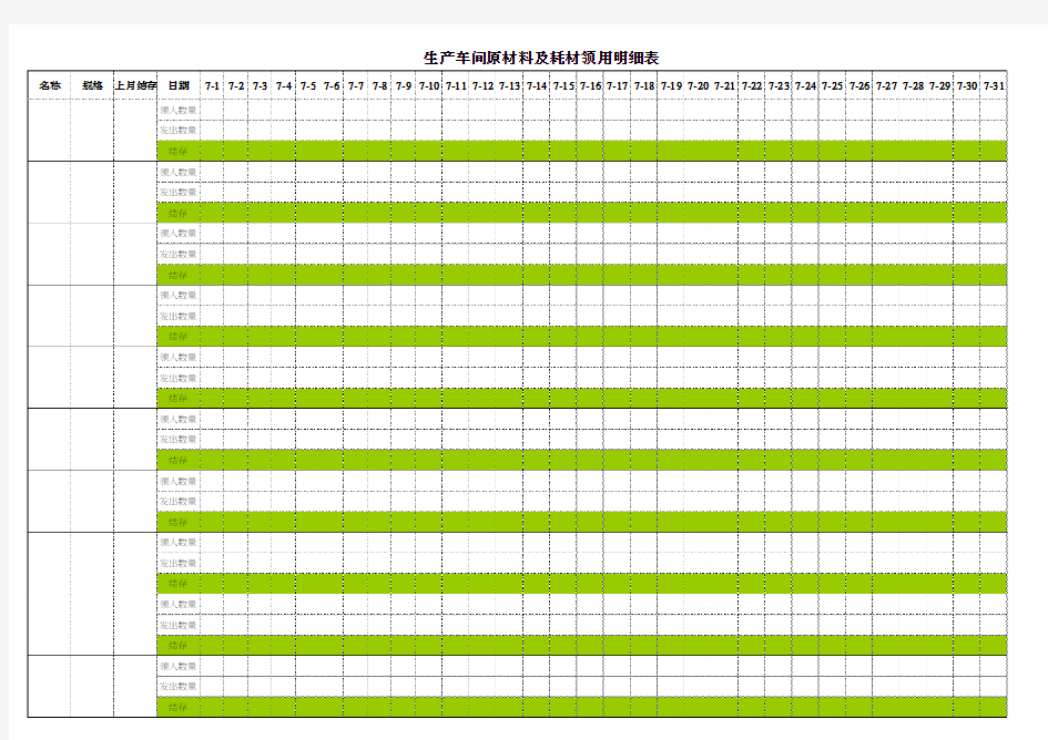 生产车间材料日常领用统计表