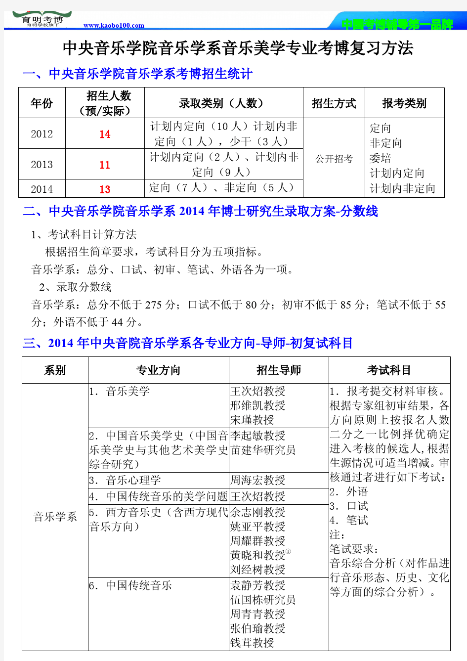 中央音乐学院音乐学系音乐美学专业考博考试大纲-分数线-考博辅导-保过-育明考博