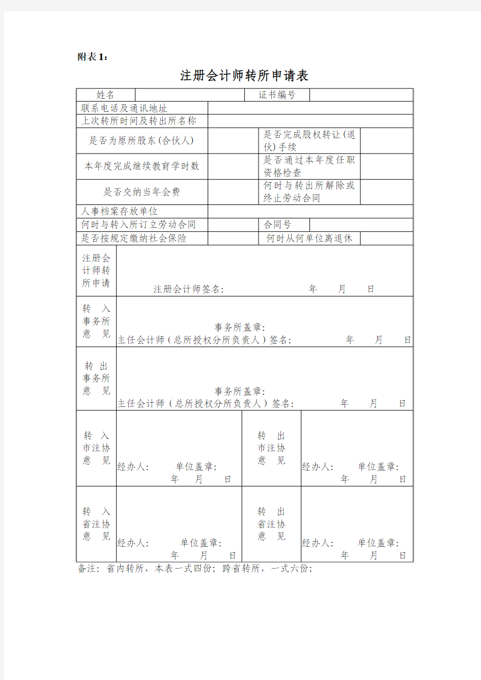 注册会计师转所表