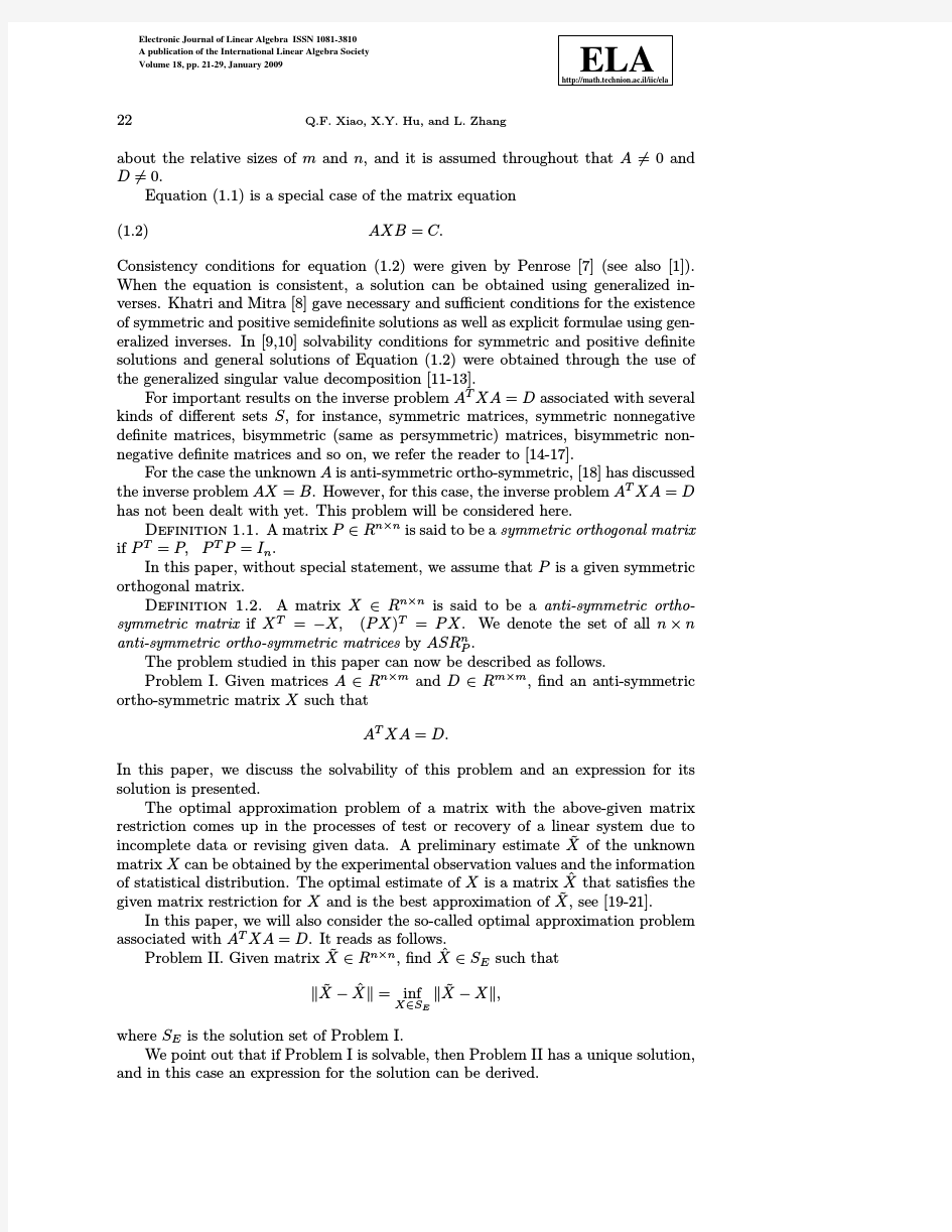 THE ANTI-SYMMETRIC ORTHO-SYMMETRIC SOLUTIONS OF THE MATRIX EQUATION ATXA = D