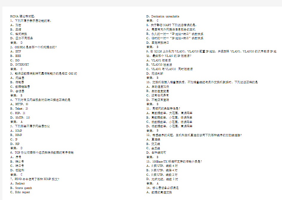 RCNA理论汇总复习题库
