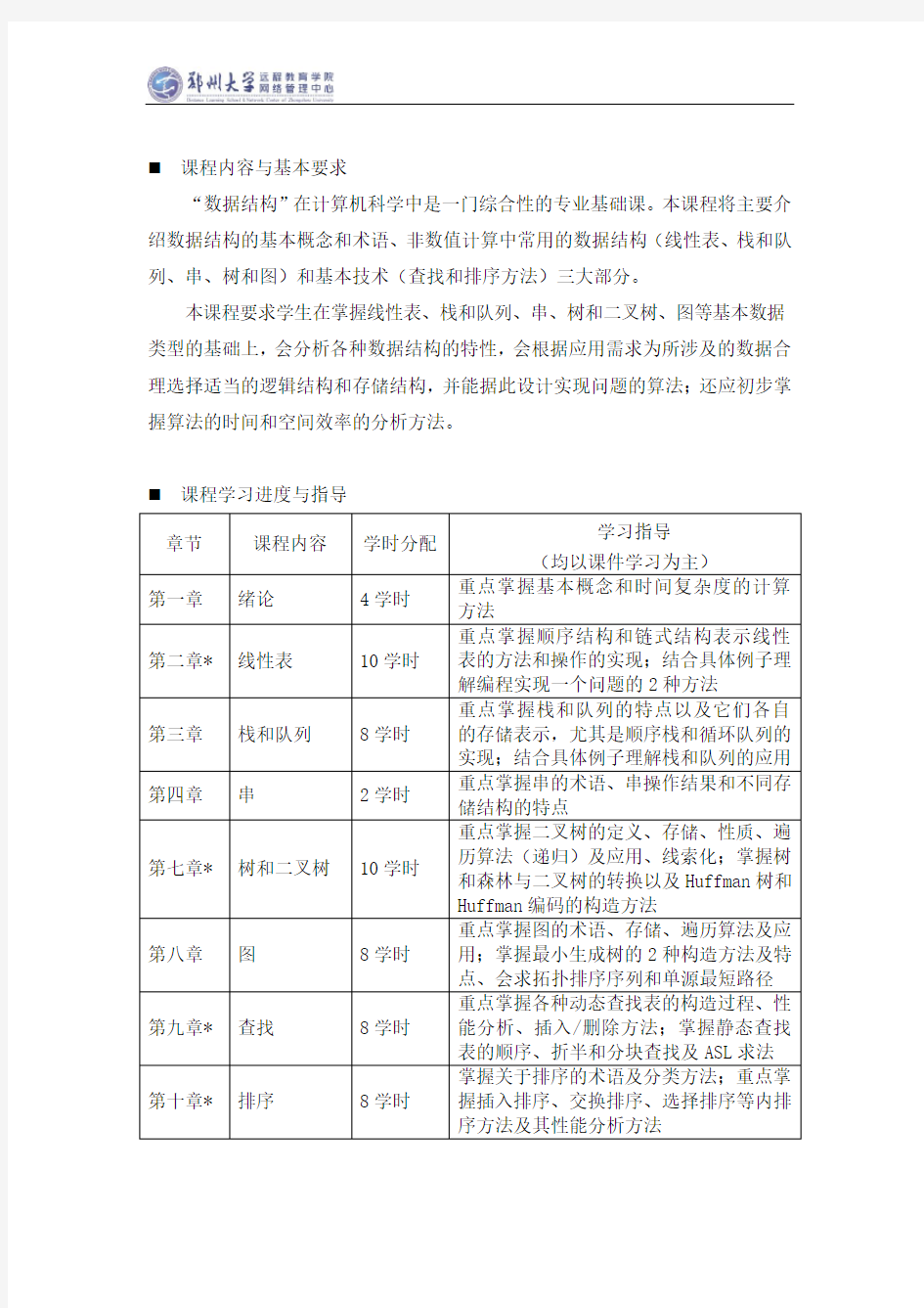 郑州大学远程教育学院数据结构试题及答案