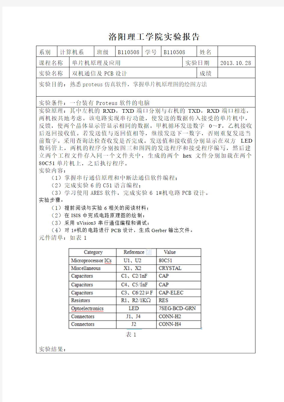 单片机实验报告格式6