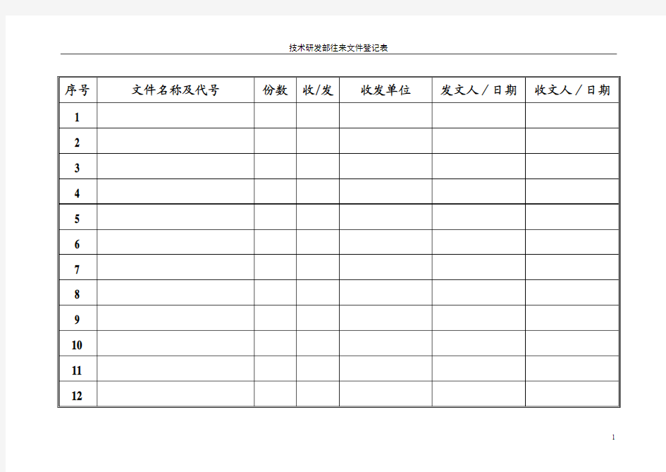 往来文件登记表模板