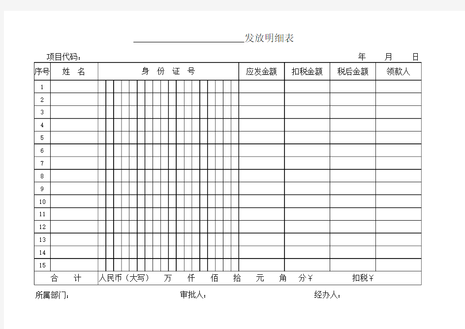 劳务费明细表