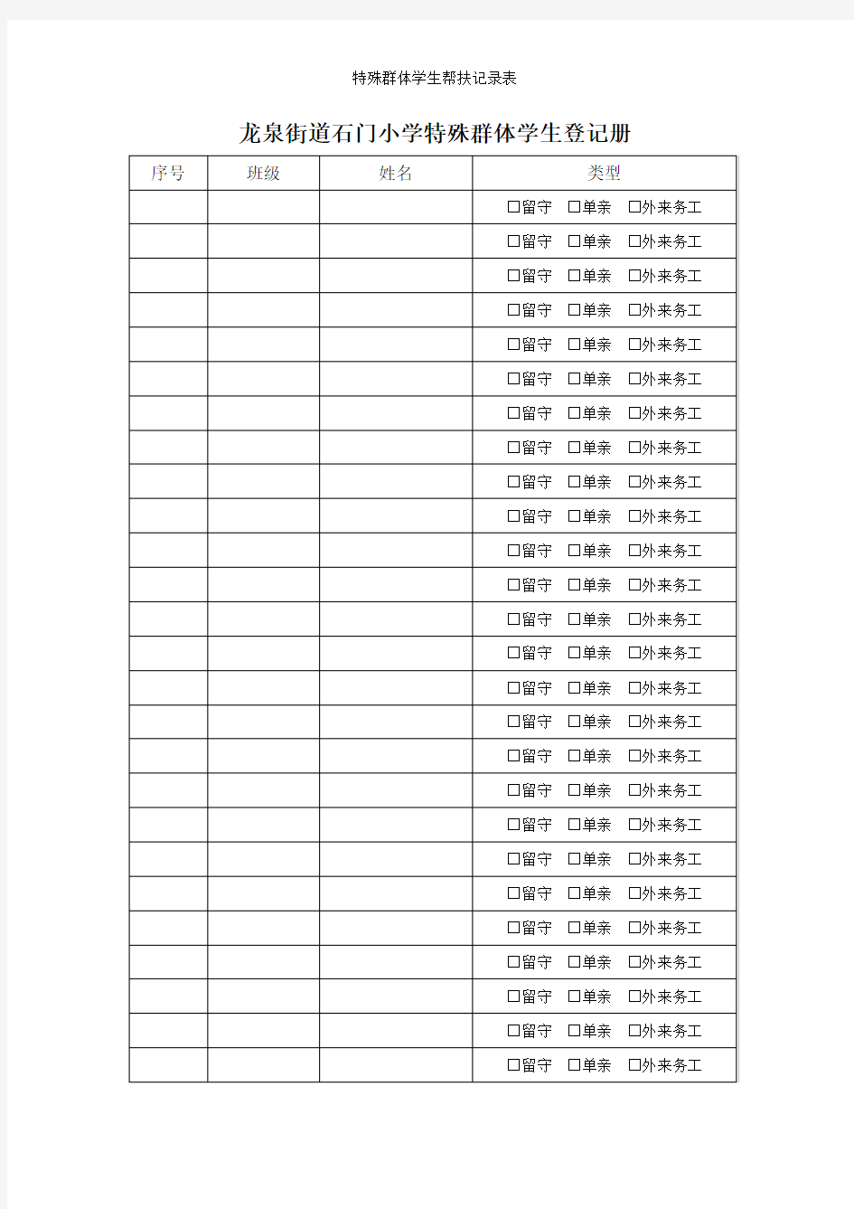 特殊群体学生帮扶记录表