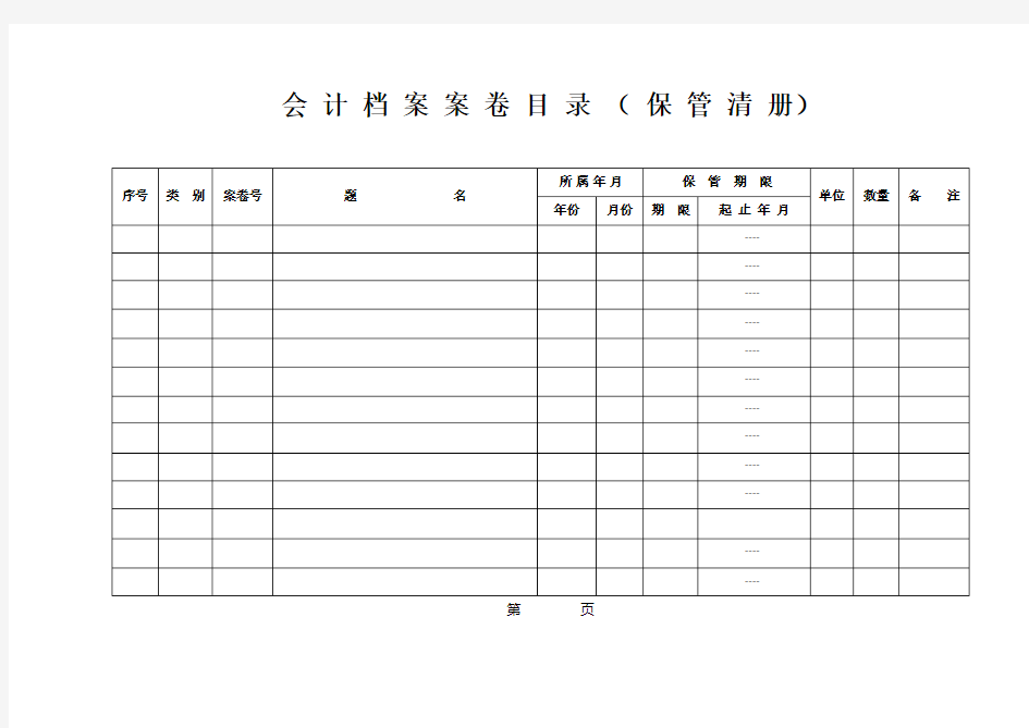 会计档案保管(移交)清册