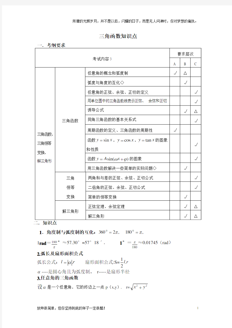 (新)高中文科数学三角函数知识点总结