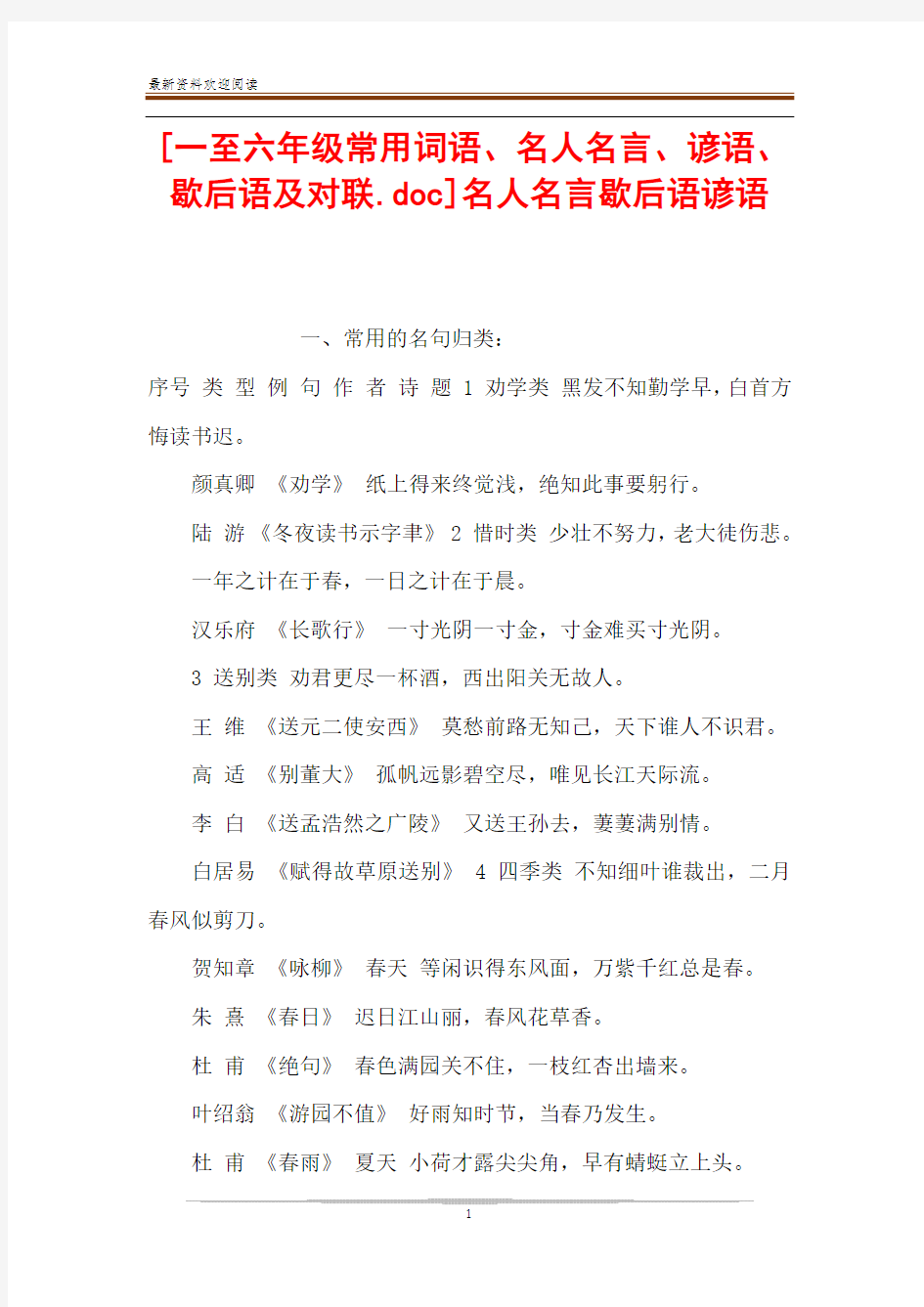 [一至六年级常用词语、名人名言、谚语、歇后语及对联.doc]名人名言歇后语谚语